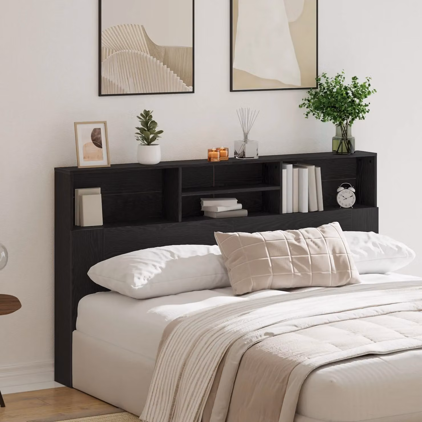 Berkfield Home Modern Black Oak Headboard Cabinet with Side Compartments W/D/H: 180 x 19 x 103.5 cm – 3