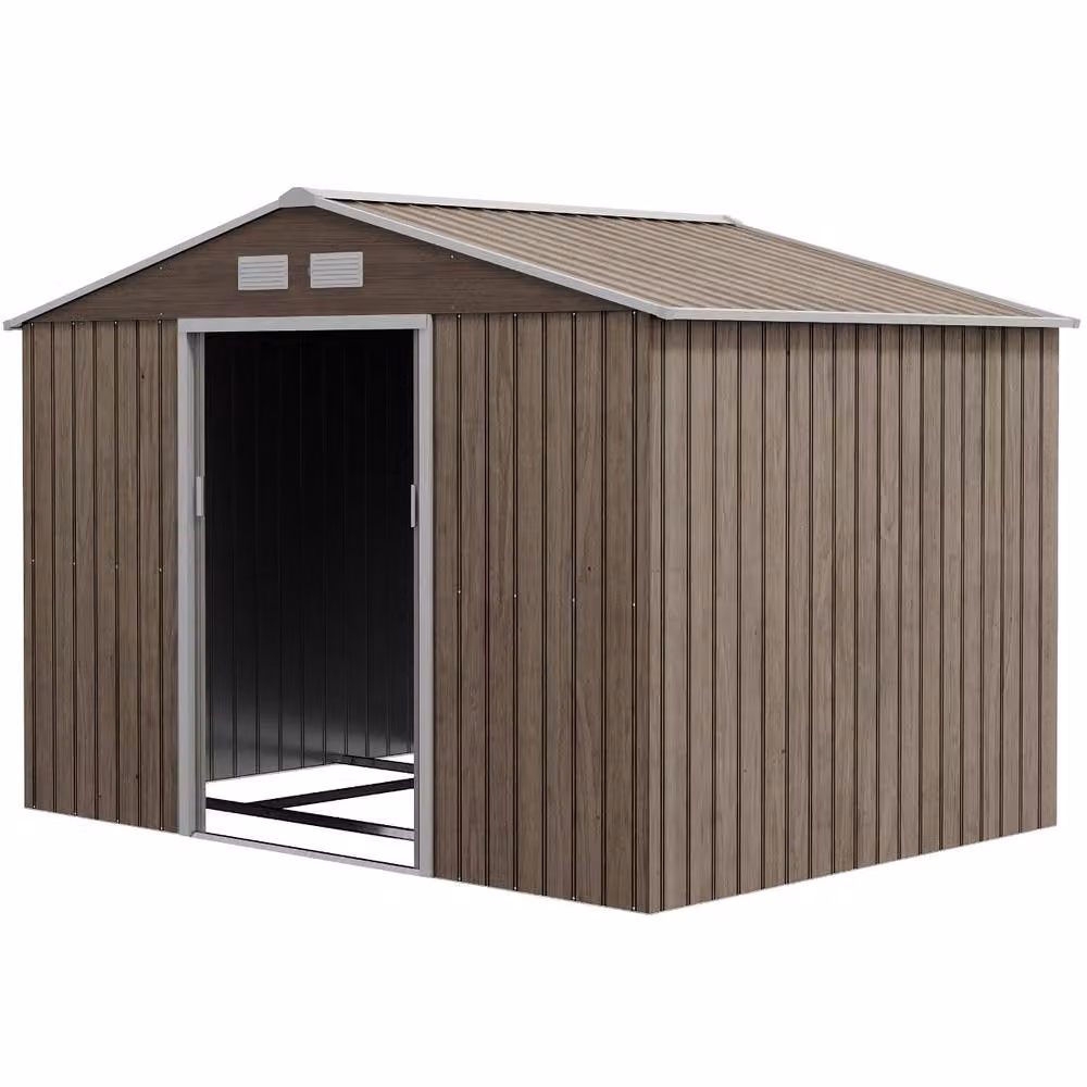 Rolipo Metal Garden Shed with Foundation Kit and Double Doors, Light Brown – 2