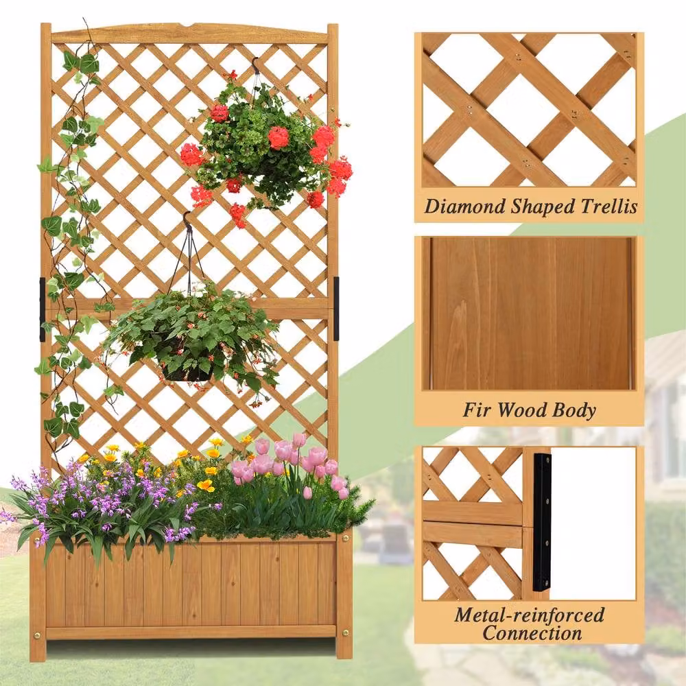 Costway Tall Standing Wooden Raised Garden Bed Planter in Brown – 2