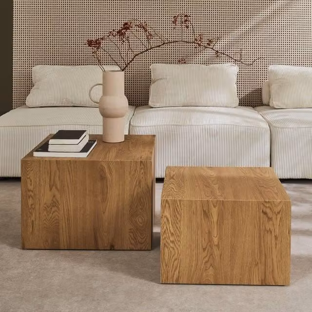 sweeek Set of 2 Square Wood Effect Nesting Coffee Tables in Brown – 1