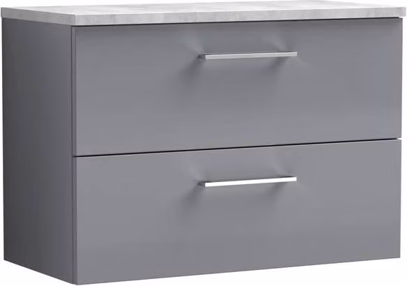 Balterley Level 800mm Wall Hung 2 Drawer Unit with Laminate Worktop, Satin Grey
