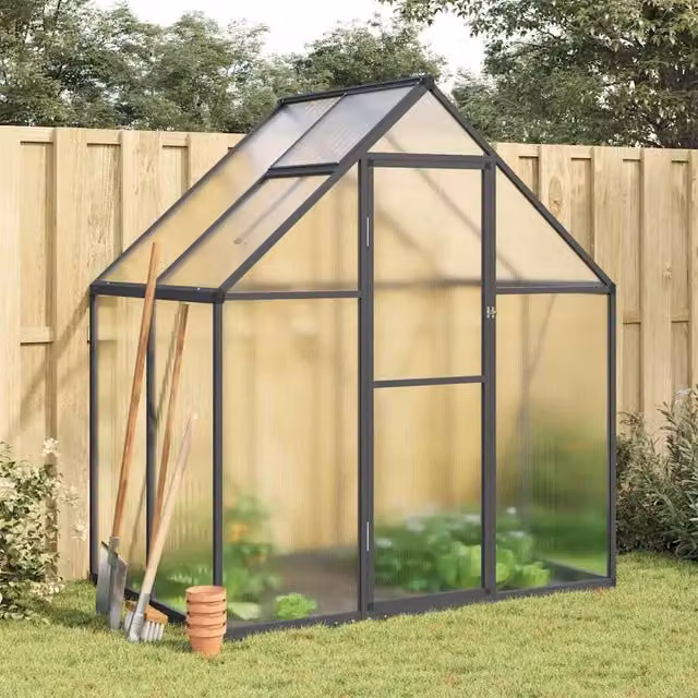 Berkfield Home Aluminium Greenhouse with Base Frame and Polycarbonate Panels in Anthracite, W/D/H: 169 x 114 x 195 cm – 1
