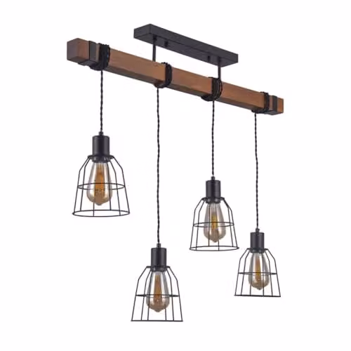 Netlighting Roadstead Industrial and Retro Hanging Pendant, Black Matt, 4 Light, E27
