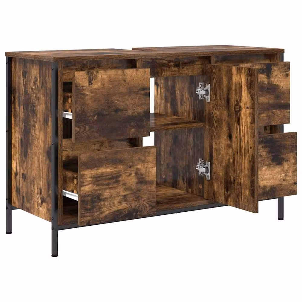 Berkfield Home Basin Cabinet with Drawers in Smoked Oak Brown, W: 90 cm, D: 34.5 cm, H: 60 cm – 4