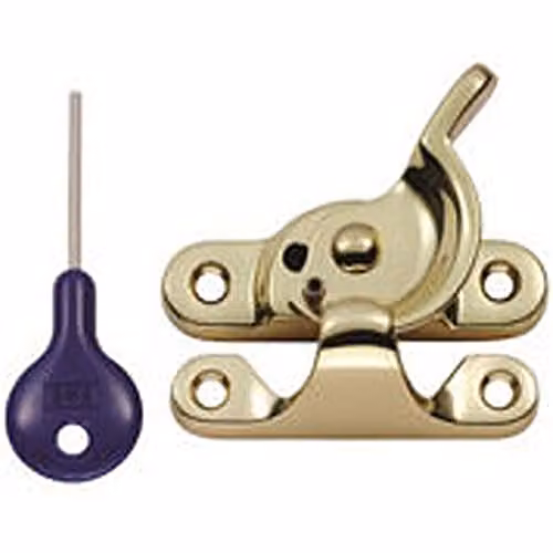 Loops Fitch Pattern Sash Window Fastener in Polished Brass with 49mm Fixing Centres
