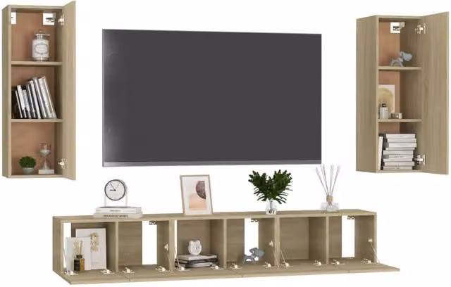 Berkfield Home 5 Piece TV Cabinet Set in Sonoma Oak and Light Tan Beige