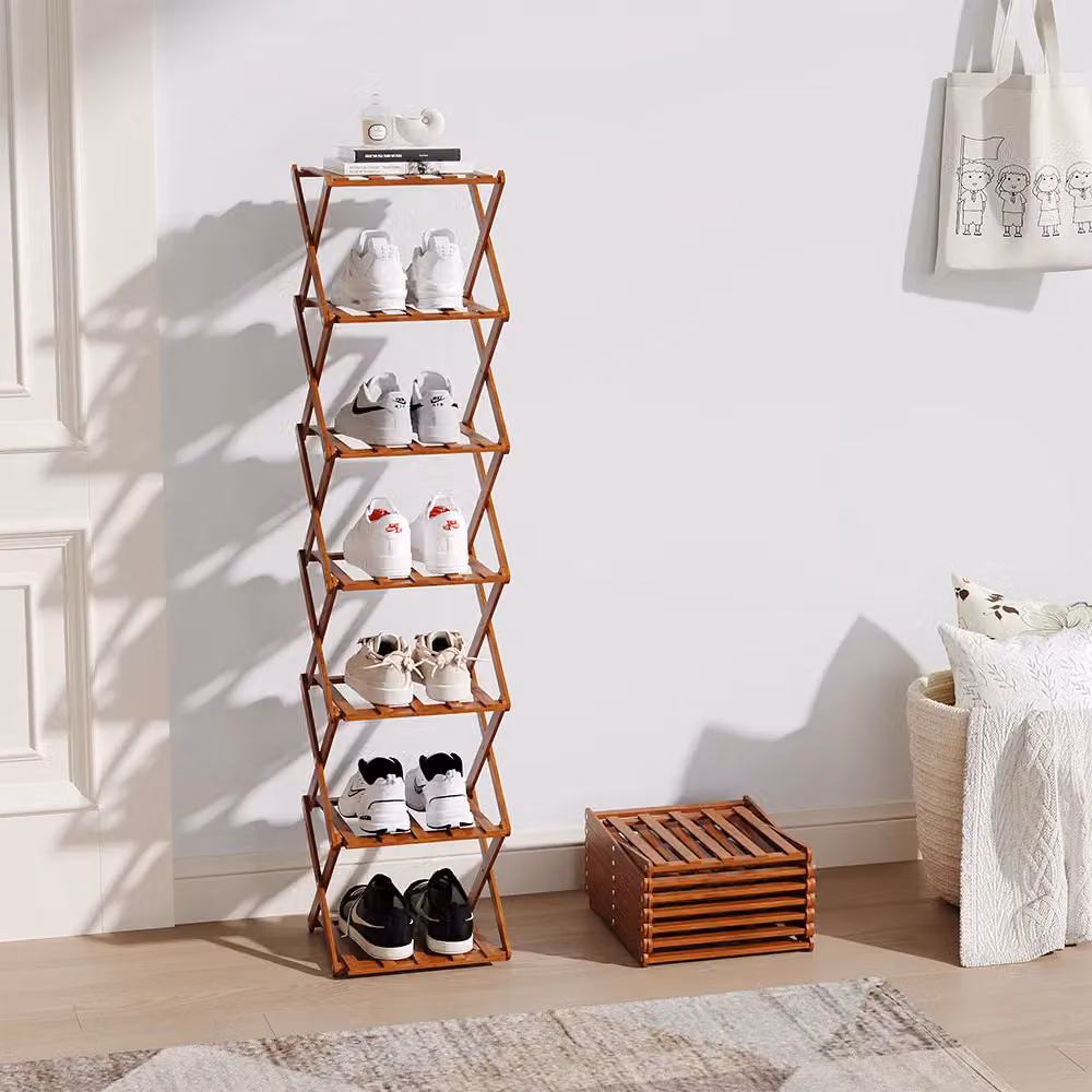Living and Home Bamboo Folding Shoe Rack Organiser in Turquoise – 3