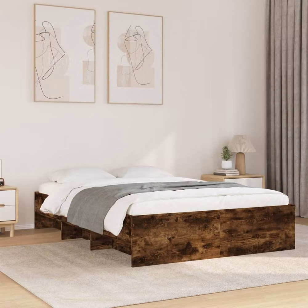 Berkfield Home Small Double Wood Bed Frame in Smoked Oak Brown, W/D/H: 120 x 190 cm – 2