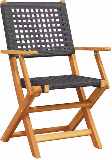 Berkfield Home Beautiful Set of 6 Black Poly Rattan and Oiled Acacia Wood Folding Garden Chairs