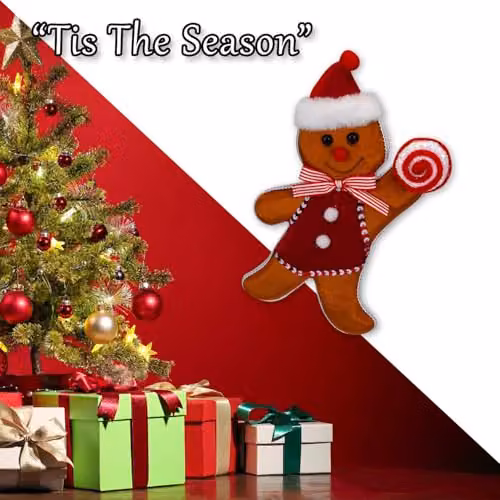 VFM e-Store Christmas Gingerbread Man Hanging Decoration, Red and Multicolour Textile Ornament, H 31 cm x W 7 cm – 6