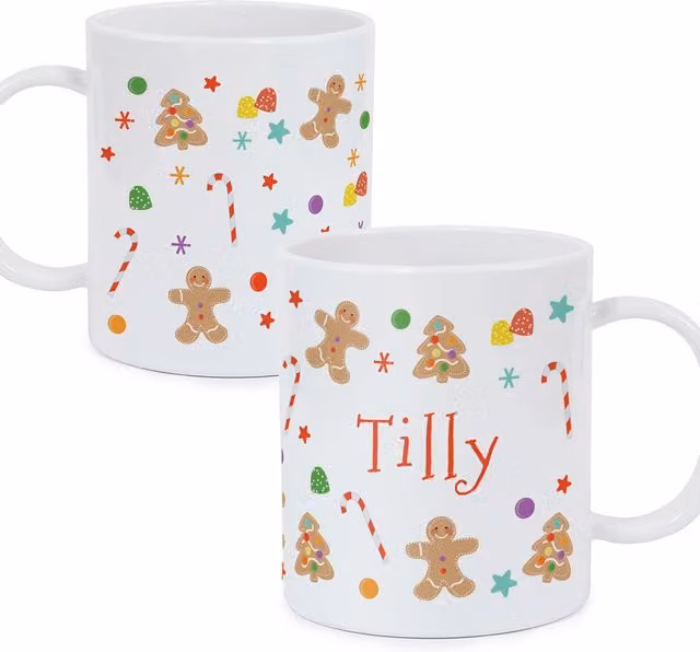 Personalised Memento Company Personalised Gingerbread Pattern Plastic Mug in White