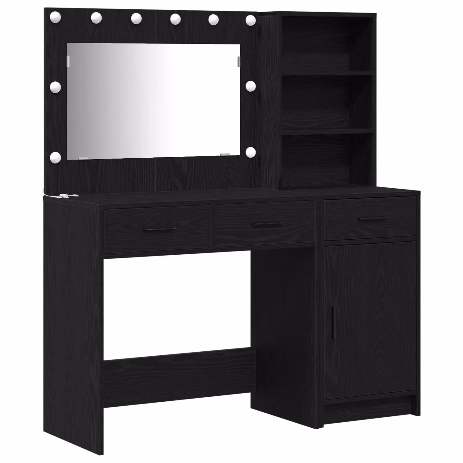 Berkfield Home 2 Piece Modern Hollywood LED Dressing Table Set in Matt Black MDF – 2