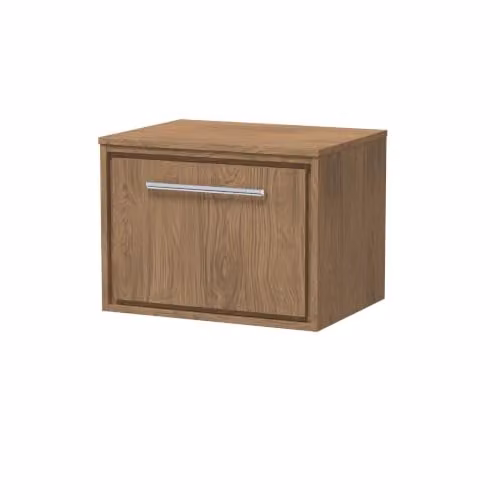 Balterley Wall Hung Single Drawer Bathroom Vanity Unit with Antique Oak Worktop and Bar Handle, Brown, W: 60.5 cm, D: 46 cm, H: 44.9 cm