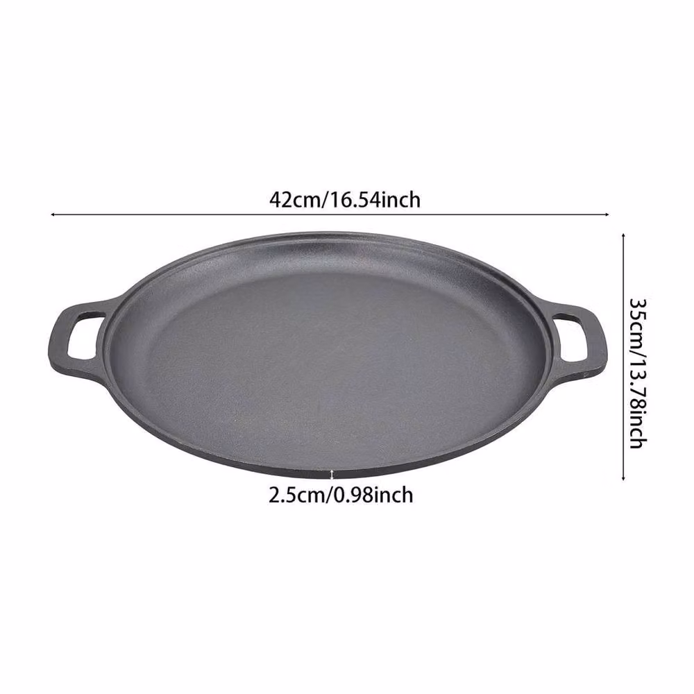 PAWNORA Black Uncoated Cast Iron Griddle Frying Pan W: 42 cm, D: 35 cm, H: 2.5 cm – 2