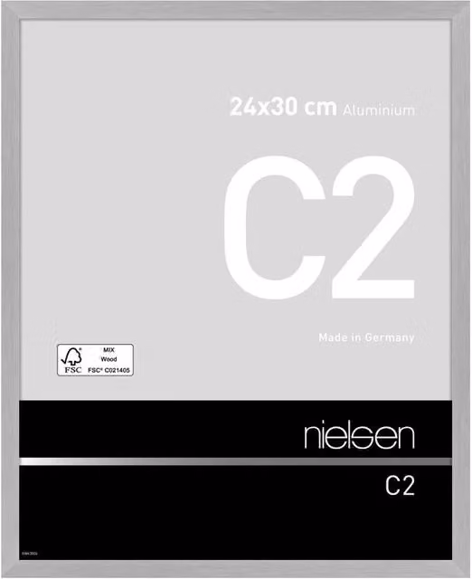 Nielsen Design C2 Aluminium Single Picture Frame in Silver with Float Glass and Push/Turn Clips, W: 24 cm x H: 30 cm