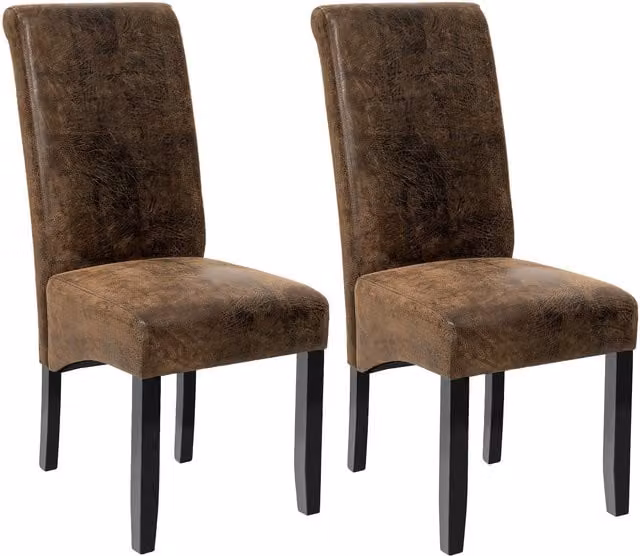 tectake Set of 2 Dining Chairs in Dark Brown Antique Synthetic Leather – 1