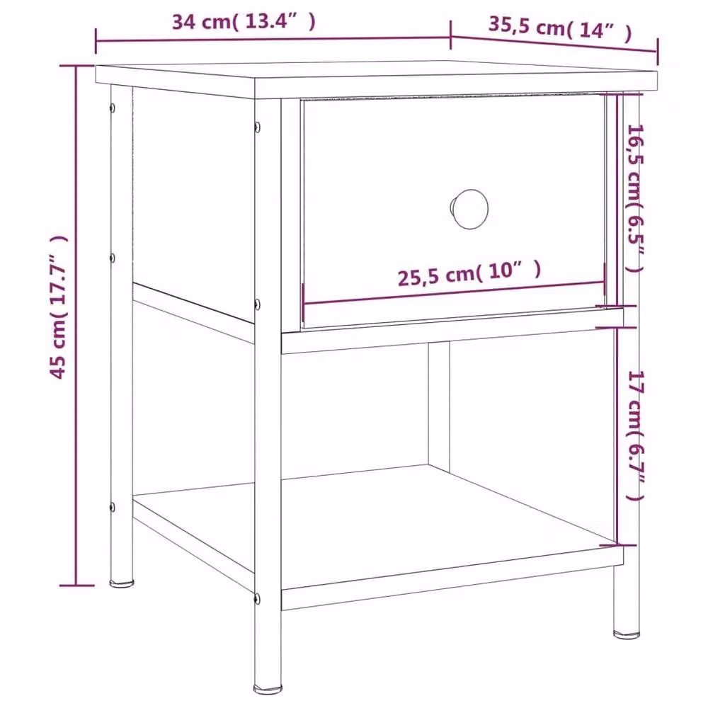 Berkfield Home Bedside Table in Smoked Oak Brown, W/D/H: 34 x 35.5 x 45 cm – 6