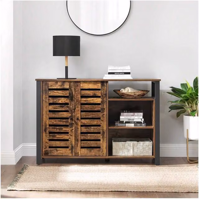 VASAGLE Industrial Freestanding Storage Cabinet with Hinged Doors and Internal Shelves, Brown and Black, W/D/H: 33 x 33 x 75 cm