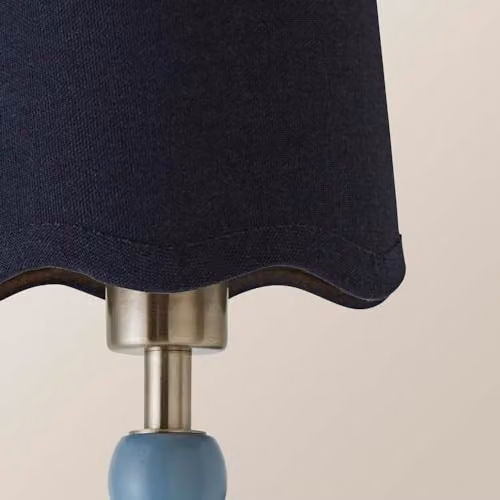 ValueLights Bobbins Pair of Blue Wall Lights with Navy Linen Scallop Shades and Bulbs – 3
