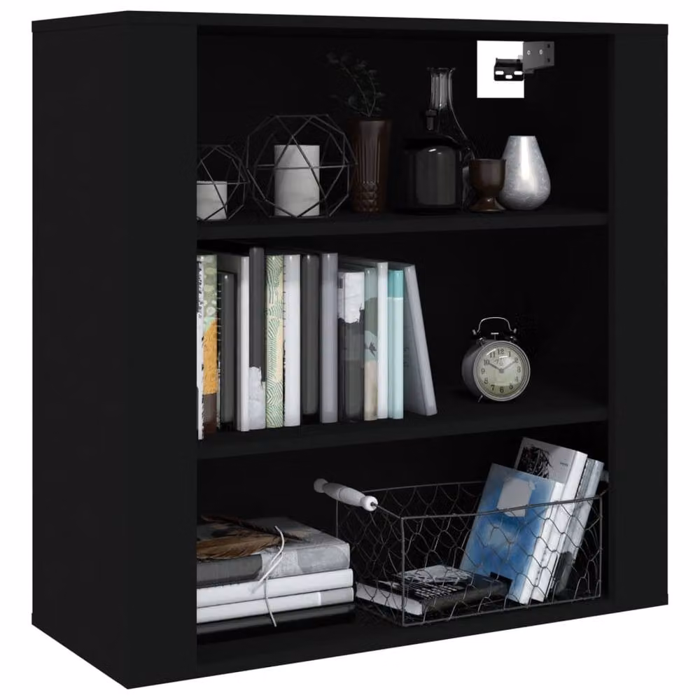 Berkfield Home Wall Mounted Black Cabinet with Hinged Doors and Open Shelf, W/D/H: 80 x 33 x 80 cm – 4