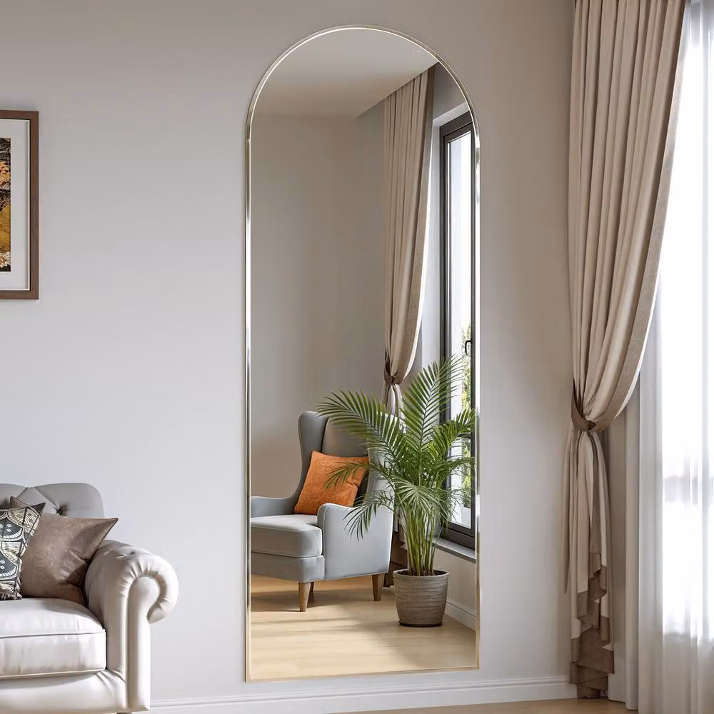 CASSILANDO Silver Arched Full Length Mirror with LED Wall Light, HD Shatterproof Glass, H 162 cm x W 53 cm x D 1.4 cm – 3