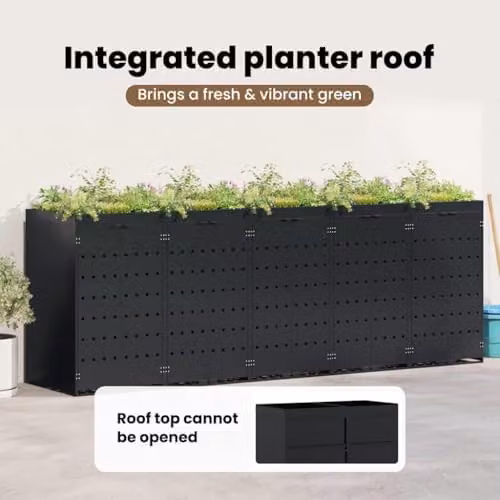 vidaXL Wheelie Bin Storage for 5 Bins, Black, W/D/H: 340 x 77.5 x 121.5 cm – 5