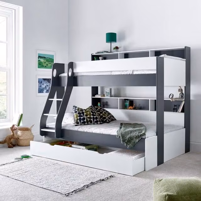 Bedmaster Oliver Triple Sleeper Bunk Bed with Storage Drawers and Spring Mattress in Grey