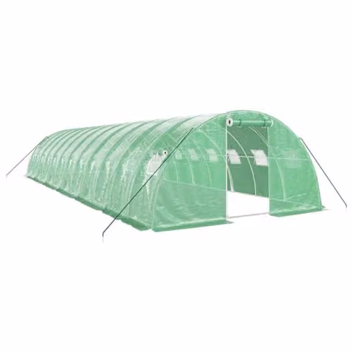 vidaXL Greenhouse with Steel Frame in Green, 48 m2, W: 12 m, D: 4 m, H: 2 m