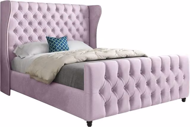 Casani Chesterfield Upholstered Velvet Bed Frame in Pink, W/D/H: 180 x 137 x 159 cm