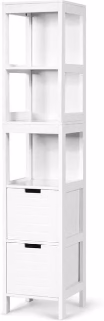Costway 5-Tier Freestanding Bathroom Tall Cabinet Storage Organizer in White with Drawers and Shelves
