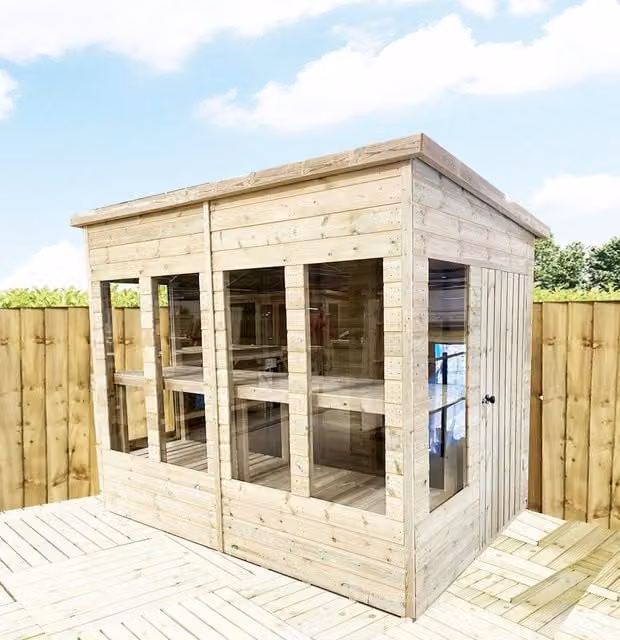 Marlborough Pressure Treated Wooden Pent Potting Greenhouse and Bench in Natural