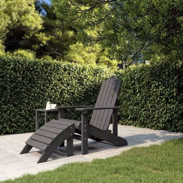 Berkfield Home Garden Adirondack Chair with Footstool in Anthracite Black HDPE Composite – 1
