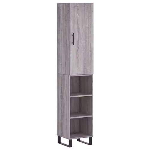 vidaXL Modern Grey Sonoma Highboard with Hinged Doors and Internal Shelves, W/D/H: 34.5 x 34 x 180 cm