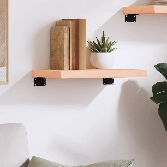 Berkfield Home Wall Shelf in Untreated Solid Oak, Light Brown, W: 40 cm, D: 30 cm, H: 2-4 cm