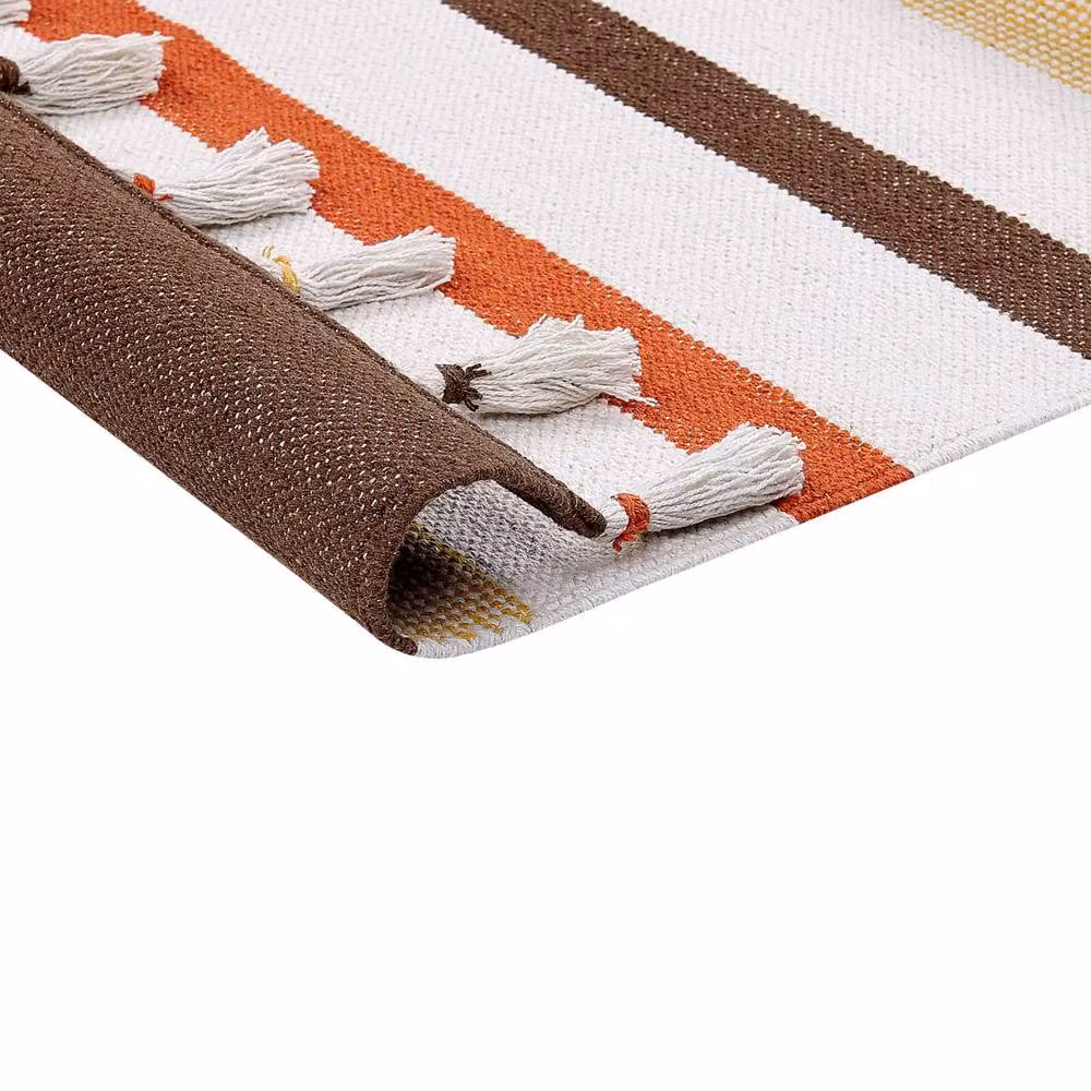 Wyld and Coco Handwoven Cotton Area Rag Rug with Beige and Brown Stripes, W: 80 cm, L: 150 cm – 4