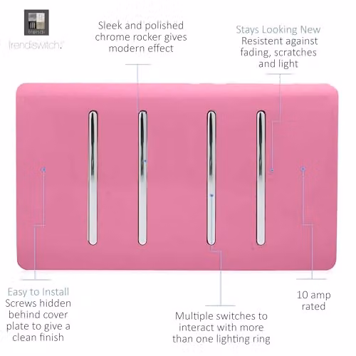 Trendi 4 Gang Light Switch, 10 Amp, Pink – 2