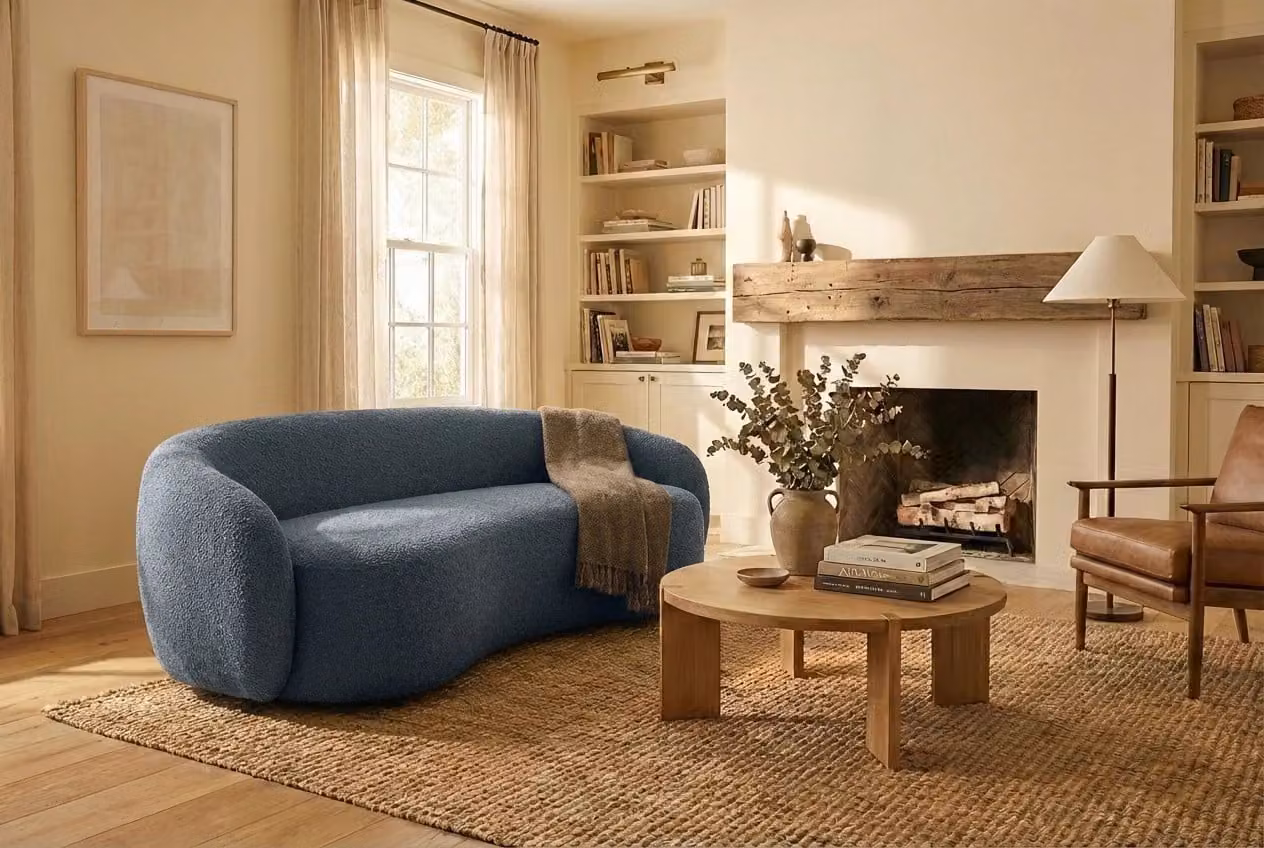 Araco Atelier Willow 3 Seater Spindle Upholstered Fabric Sofa in Beige or Blue