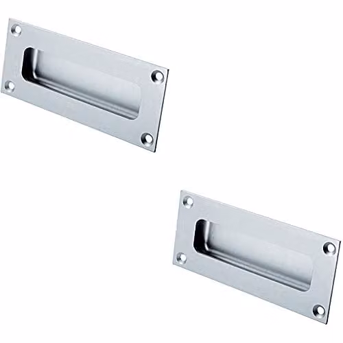 Loops 2 Pack Recessed Sliding Door Flush Pull Handles in Brushed Silver Aluminium, W: 10.0 cm, H: 5.0 cm