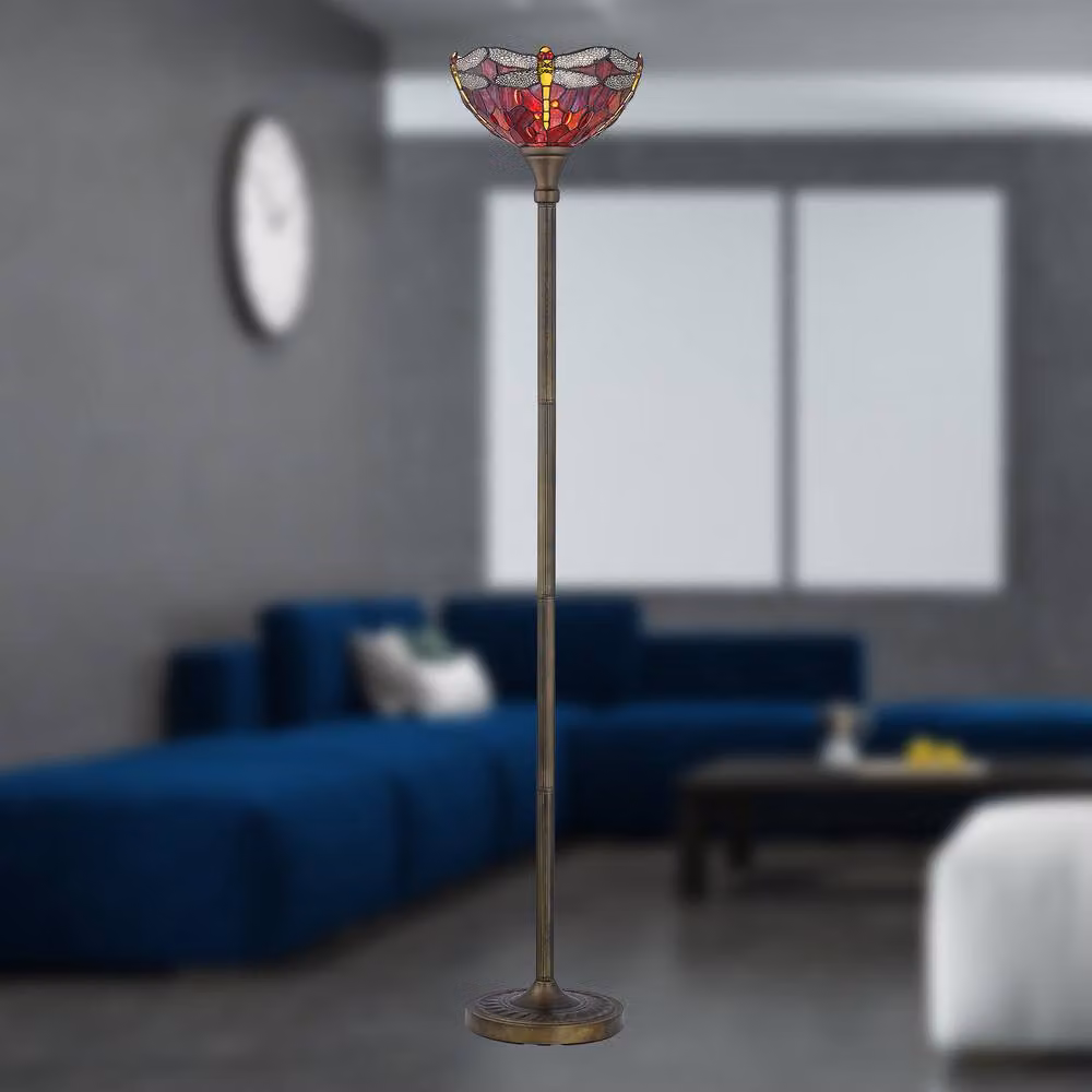 First Choice Lighting Lysa Red Tiffany Dragonfly Uplighter Floor Lamp in Bronze, Height: 167 cm – 4