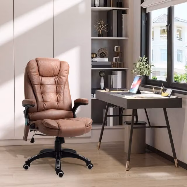 Vinsetto Ergonomic Brown Fabric Gaming and Office Chair with 6-Point Massage and Heated Back Support