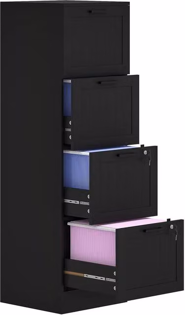 Rolipo 4-Drawer Lockable Metal Filing Cabinet with A4 Letter Hanging Rails in Black