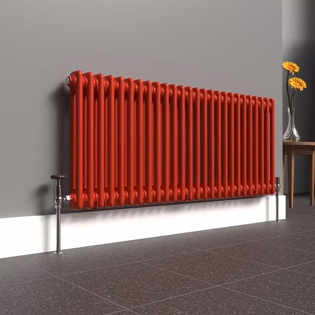 Lux Heat Horizontal 2 Column Steel Radiator in Red, W: 119 cm, H: 50 cm
