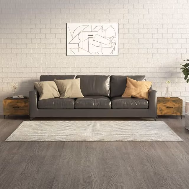Berkfield Home Set of 2 Smoked Oak Coffee Tables with Metal Legs, Brown, W/D/H: 50 x 50 x 40 cm