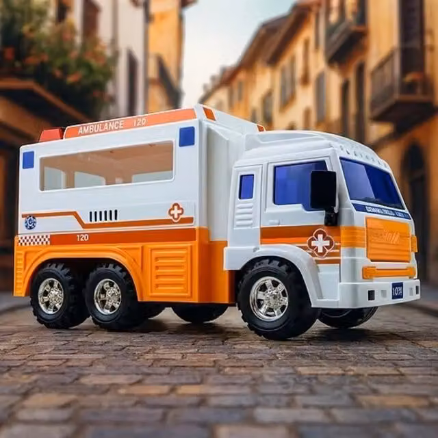 Big Daddy Ambulance Rescue 999 Toy Truck with Open and Close Back Doors in Red and White