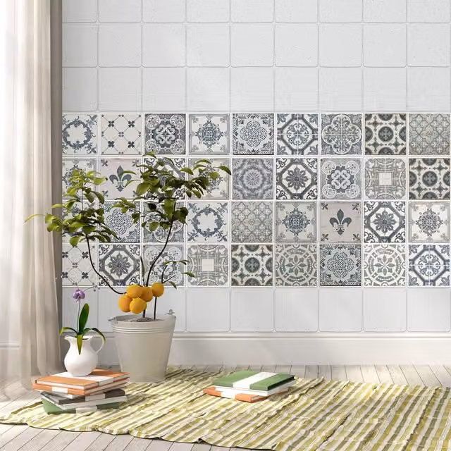 Walplus Multicolour and Grey Wall Tile Stickers, 24 Pack, 10 x 10 x 10 cm
