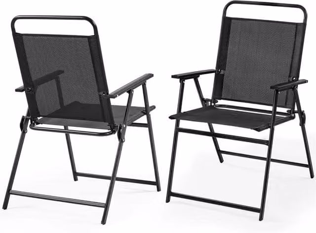 Kelvenix Set of 2 Black Foldable Outdoor Dining Chairs with Texteline and Metal Frame – 1