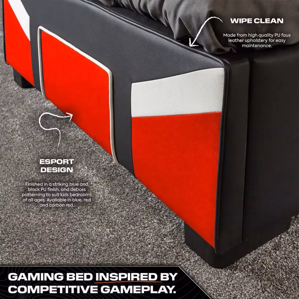 X Rocker Cerberus Red Faux Leather Upholstered Gaming Ottoman Bed for Kids and Teens, W/D/H: 140 x 200 cm – 4