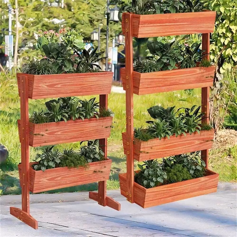 NESTLUNE 3-Tier Stackable Wooden Raised Garden Bed in Brown – 6