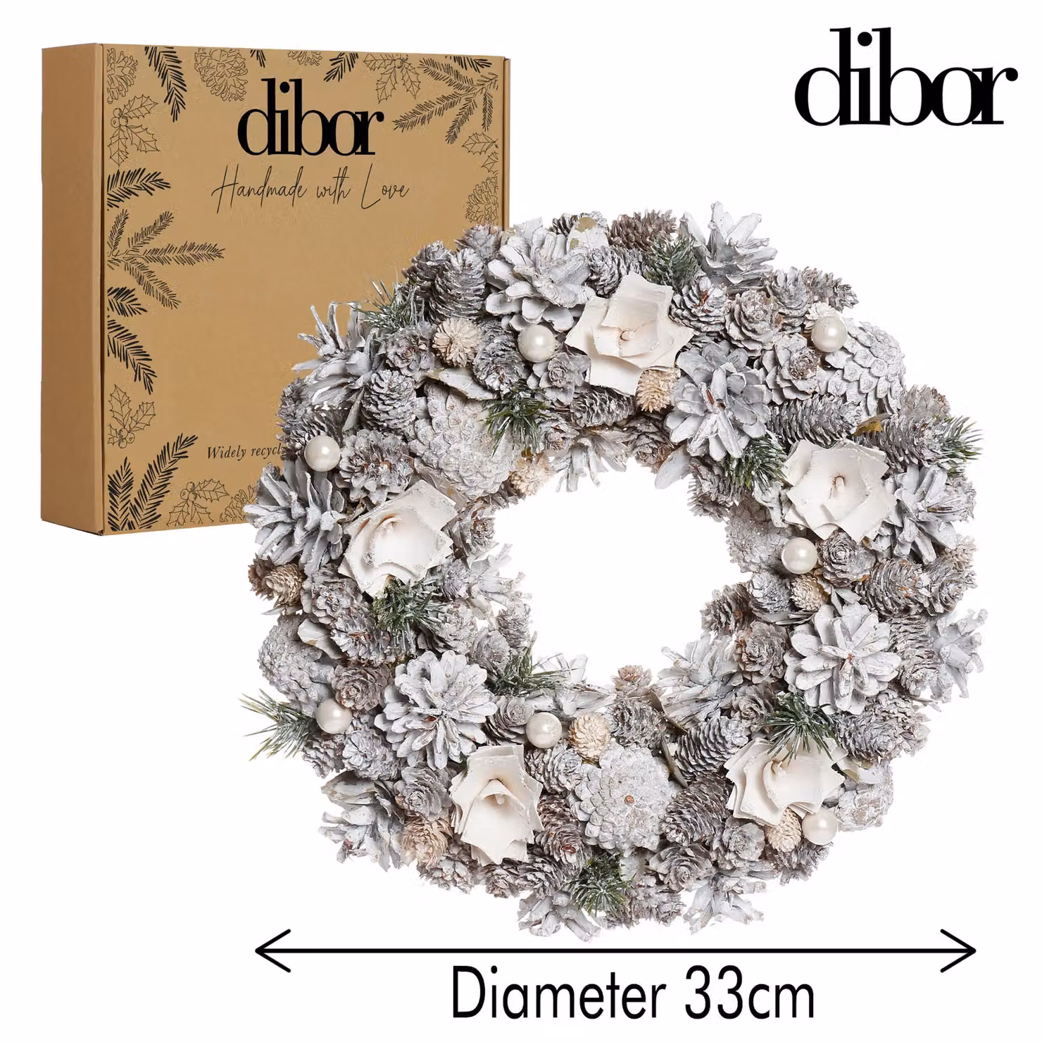 Dibor White and Silver Festive Christmas Wreath, Diameter: 33 cm – 5