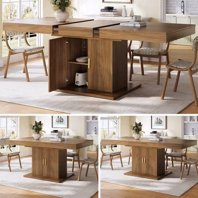 Matteo Modern Extendable Rectangular Dining Table with Storage in Walnut
